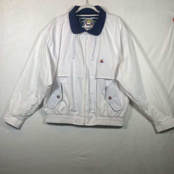Vintage Apple Computer Jacket 80s 90s White Windbreaker Rainbow Logo Gear Sports - Picture 1 of 16